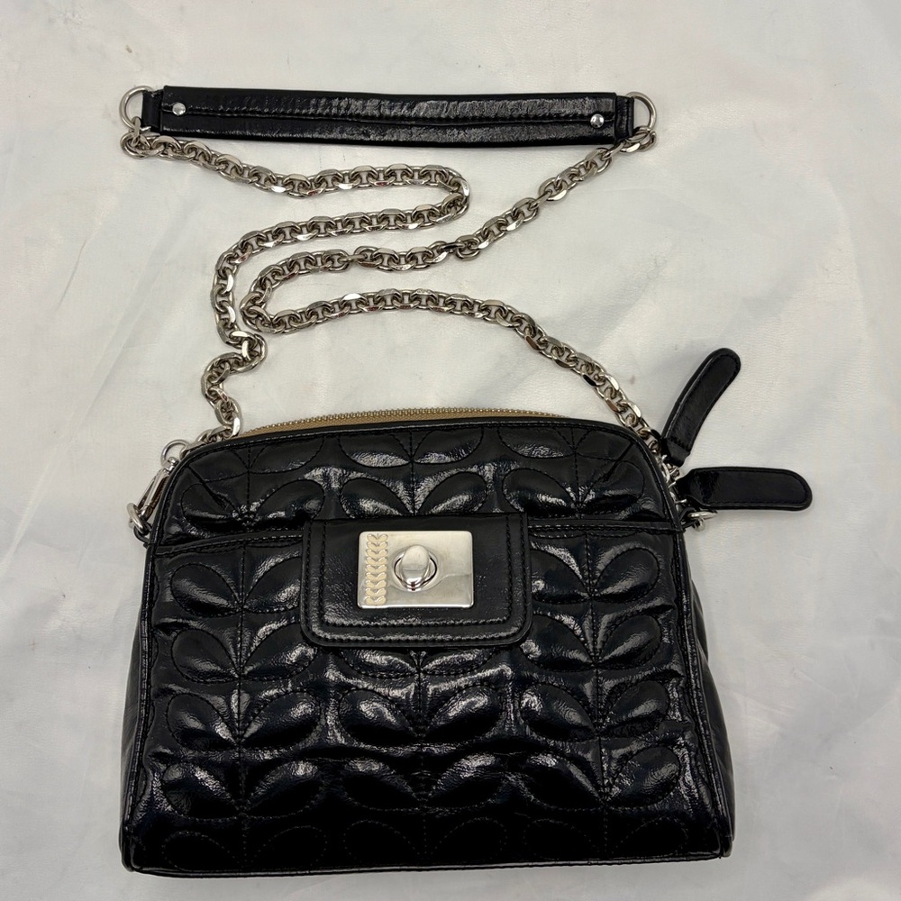 Orla Kiely Black Patent Leather Leaf Crossbody